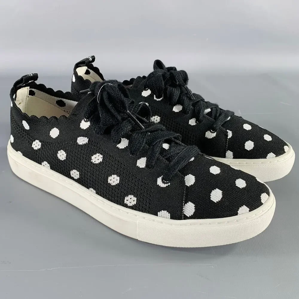 KATE SPADE Size 9.5 Black White Nylon Polka Dot Scallop Trim Sneakers
